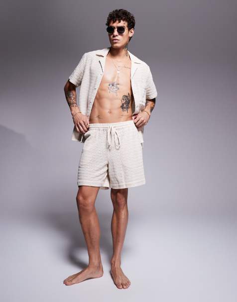 South Beach textured knit beach shorts in cream - view 1