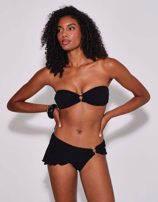 South Beach Textured ring decal halter neck  bikini set in black, 2 of 6