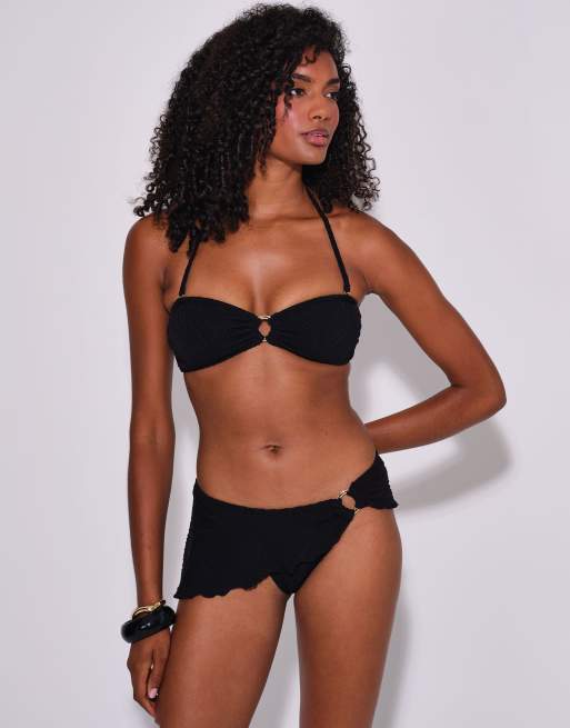 South Beach Textured ring decal halter neck  bikini set in black, 4 of 6