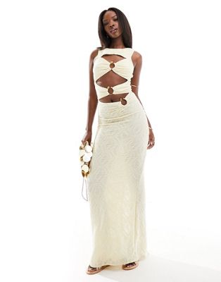 South Beach textured ring front cut out maxi dress in cream