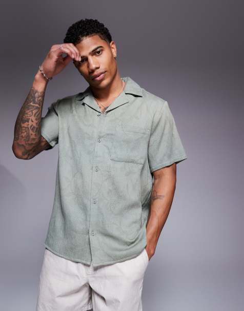 South Beach textured short sleeve beach shirt in green - view 1