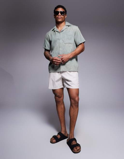 South Beach textured short sleeve beach shirt in green, 2 of 4