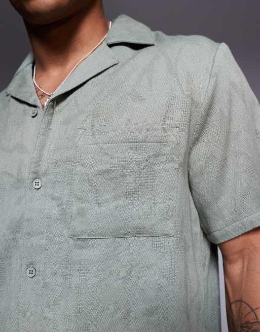 South Beach textured short sleeve beach shirt in green, 3 of 4