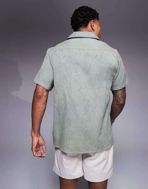 South Beach textured short sleeve beach shirt in green, 4 of 4