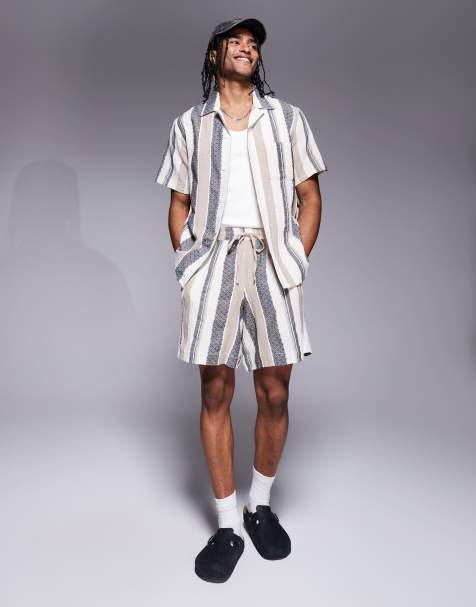 South Beach textured short sleeve beach shirt in multi stripe - view 1