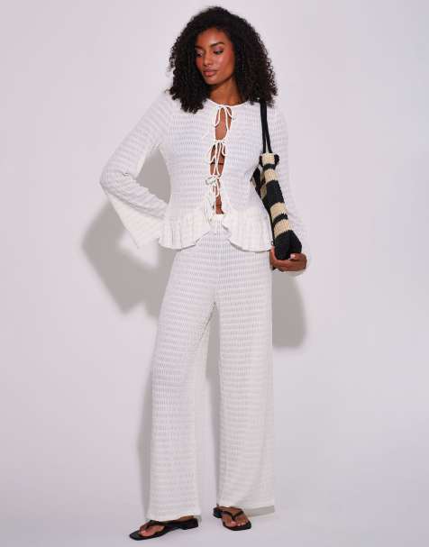 South Beach Textured straight leg trouser in cream - view 1