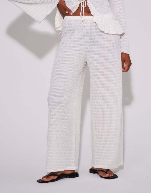 South Beach Textured straight leg trouser in cream, 2 of 4