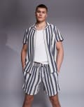 [South Beach] South Beach textured stripe beach shorts in blue (part of a set) S Blue