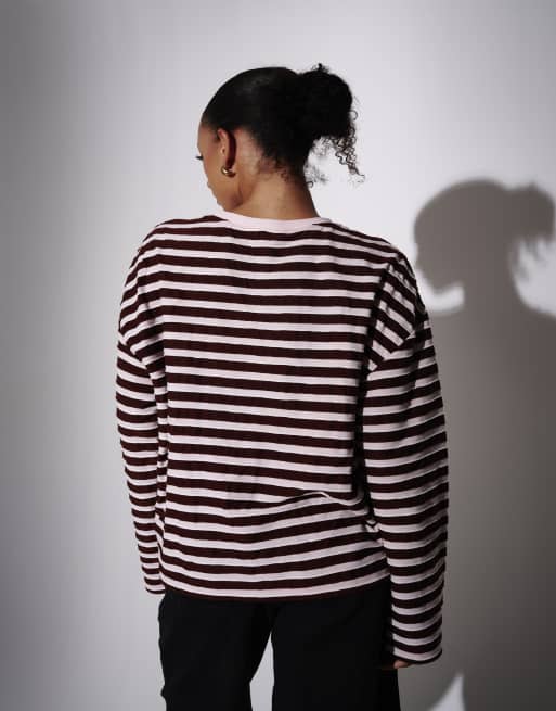 South Beach Textured stripe long sleeve t-shirt in brown, 4 of 4