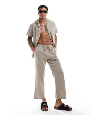 textured weave beach pants in brown - part of a set