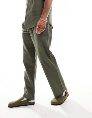 textured weave beach pants in olive-Green