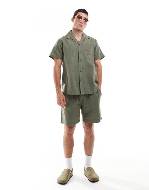 South Beach textured weave beach short in olive, 4 of 5