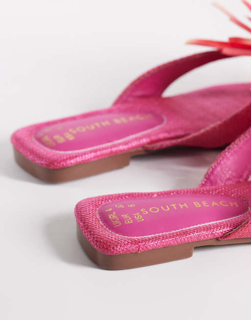 South Beach thongs with flower detail in pink, 3 of 4