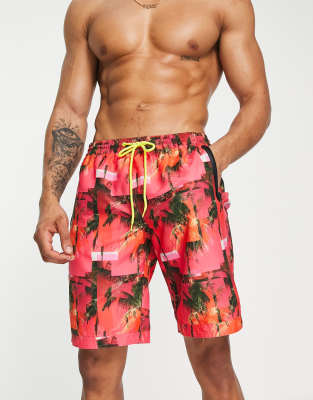 tie dye swim shorts with bonded zip in pink