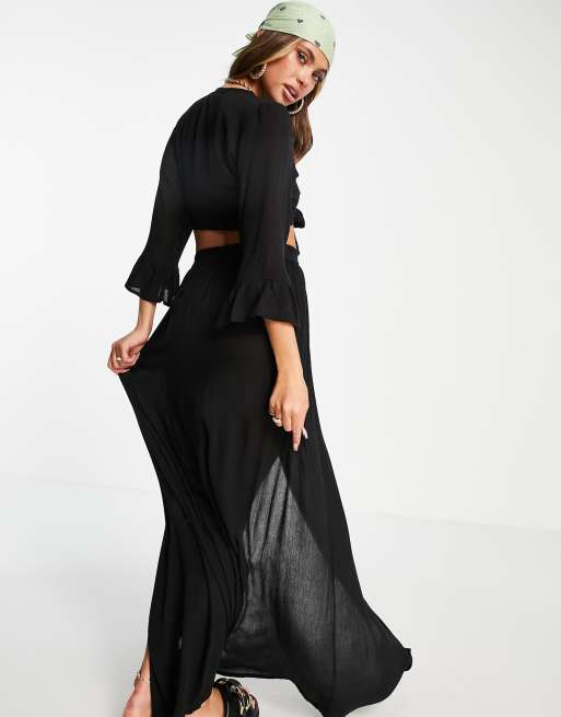 South Beach Tie front top with extreme slit maxi skirt, 2 of 4
