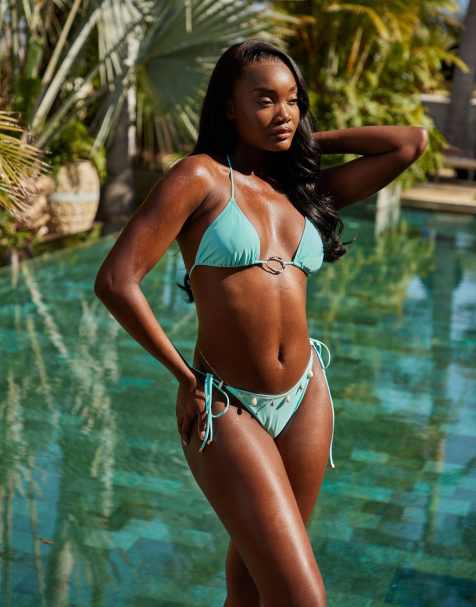 South Beach tie side bikini bottom in blue - view 1