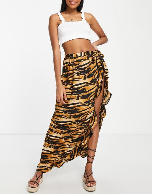 South Beach tie side sarong in animal print with gem embellishment