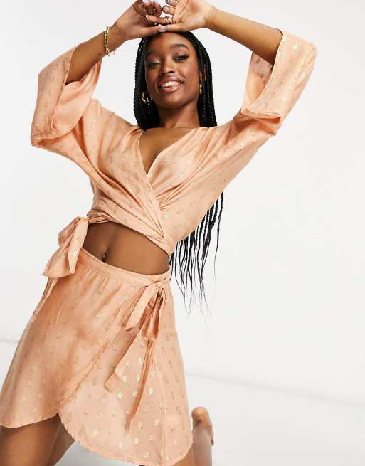 South Beach tie up top and wrap beach skirt co ord set ASOS