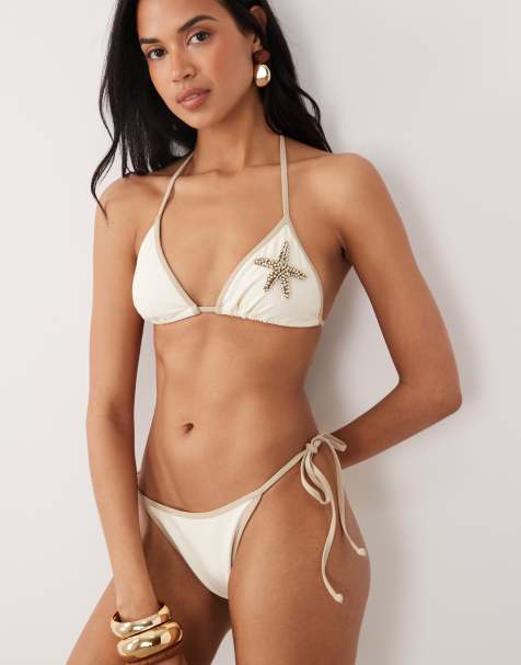 South Beach tieside bikini bottom with contrast trim in white - view 1