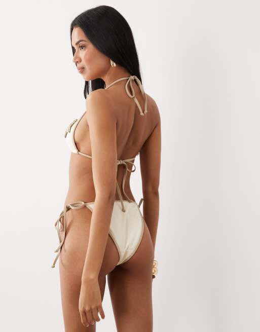 South Beach tieside bikini bottom with contrast trim in white, 3 of 4