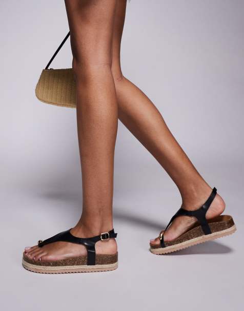 South Beach toe loop espdarille sandals in black - view 1