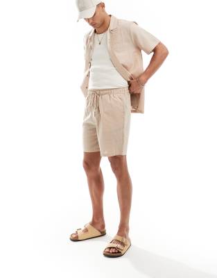 tonal seersucker stripe beach short in oat-White