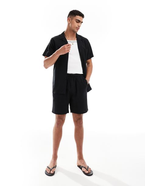 South Beach tonal seersucker stripe beach shorts in black - view 1