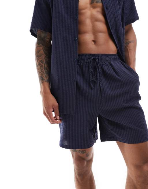 South Beach tonal seersucker stripe beach shorts in navy