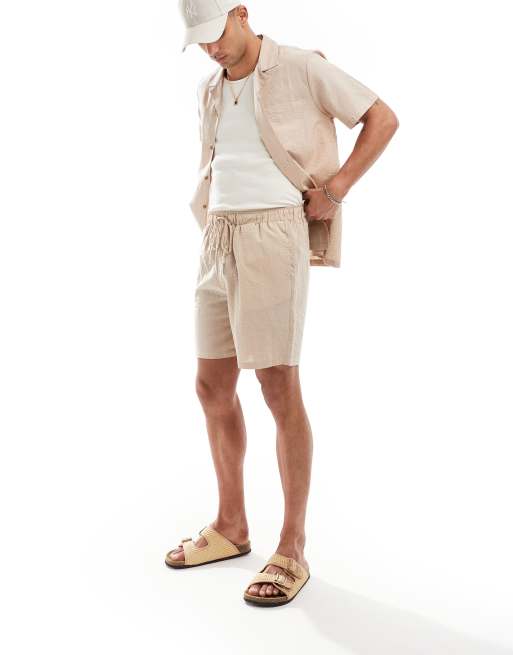 South Beach tonal seersucker stripe beach shorts in oat
