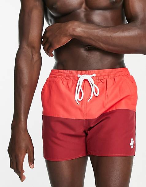 ASOS Herren Sport Swim shorts in navy stripe with beach print short length & Bademode Bademode Badehosen 