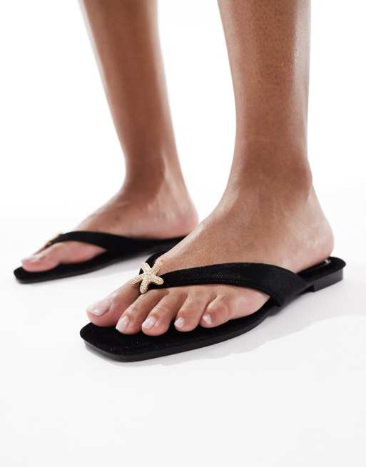 South Beach - Tongs en velours à détail étoile de mer - Noir