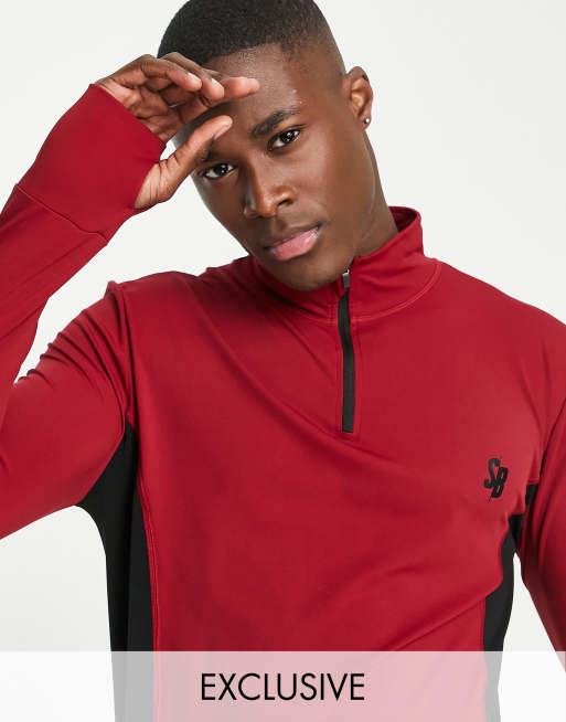 South Beach - Top a maniche lunghe bordeaux con zip corta 