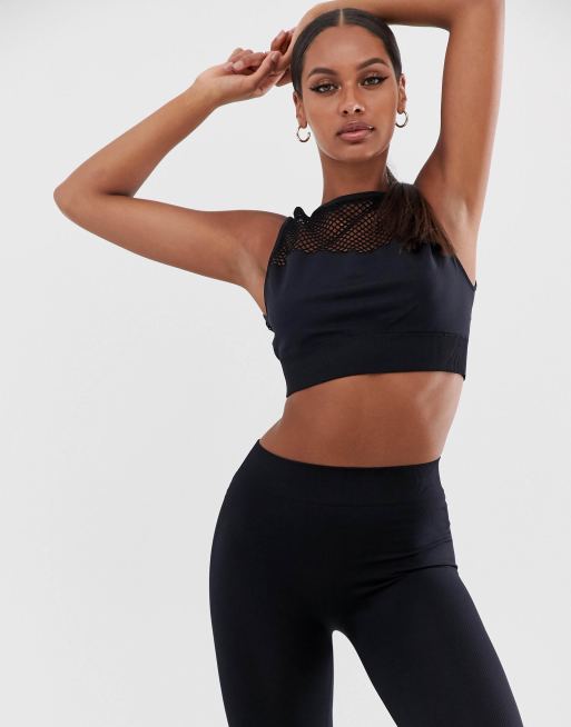 South Beach - Top a reggiseno nero senza cuciture con rete