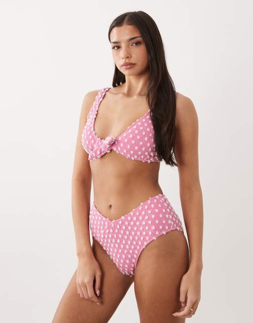 South Beach - Top bikini a brassière con nodo rosa multicolore