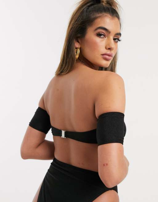 South Beach - Top bikini mix and match a fascia con spalle scoperte a coste nero, 2 di 4