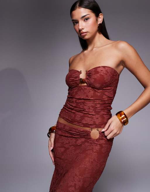 South Beach - Top da mare a fascia dévoré color ruggine