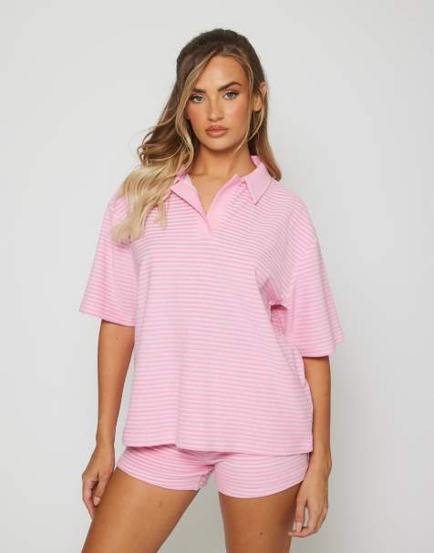 South Beach - Top style rugby en tissu éponge - Rose - view 1