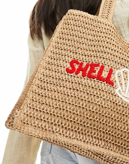 South Beach – Torba typu tote ze słomianej plecionki z napisem „Shell Yeah“ , 2 z 4