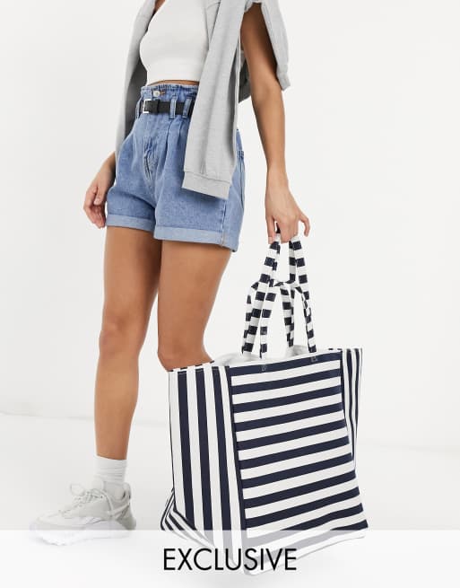 South Beach - Tote met marineblauwe en crèmekleurige strepen