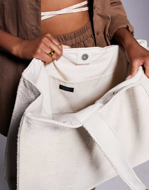 South Beach - Tote tas met textuur en schouderbanden in crème , 4 van 4