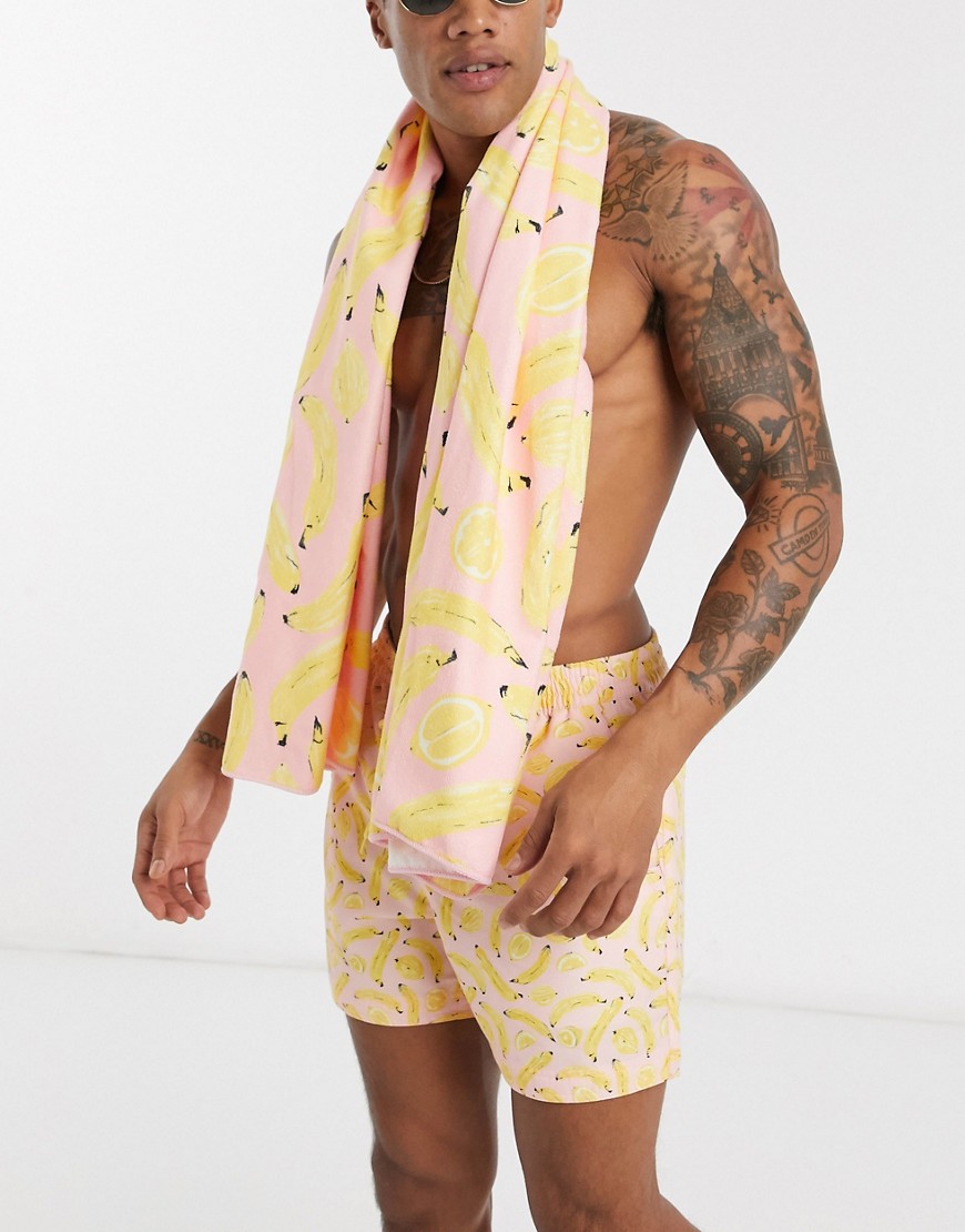 South Beach towel in banana and lemon print-Pink