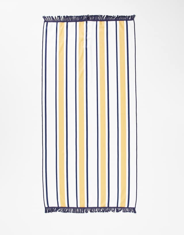 South Beach towel in yellow blue and white stripes