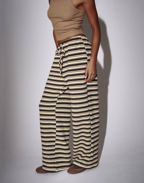 South Beach Towelling stripe wide leg trouser in yellow