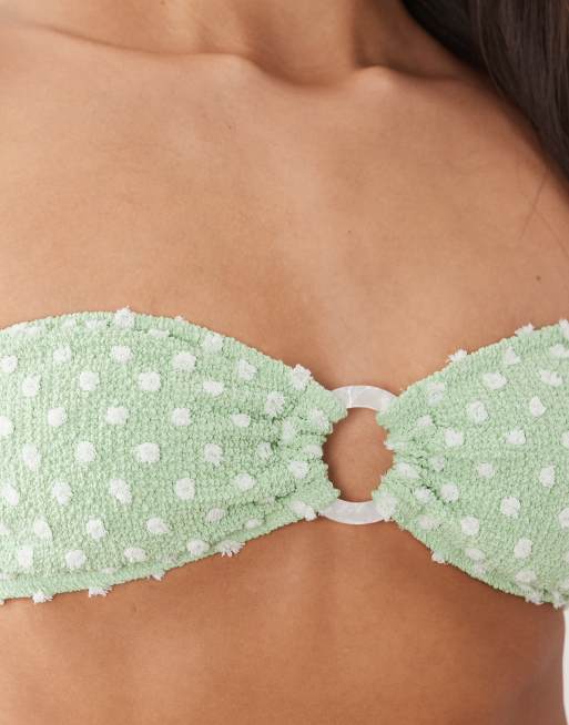 South Beach – Trägerloses Bikinioberteil in Meerschaumgrün mit Polka-Dots, 3 von 4