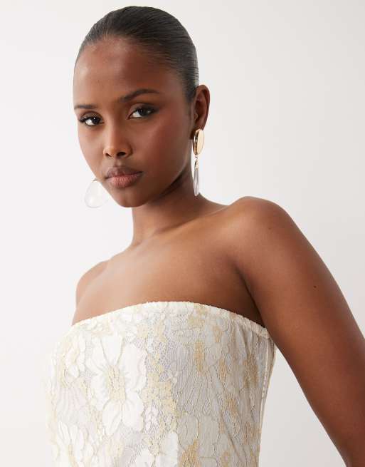 South Beach – Trägerloses Maxikleid aus glitzernder Spitze in Weiß, 3 von 4