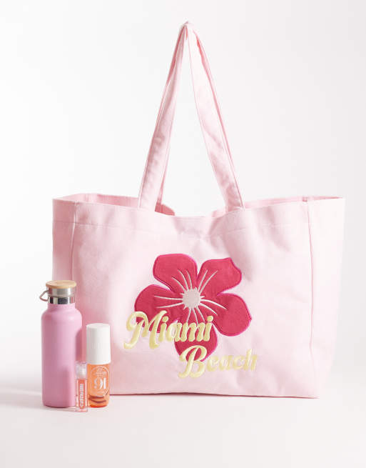 South Beach – Tragetasche aus Frottee in Blassrosa mit „Miami Beach“-Print , 2 von 4