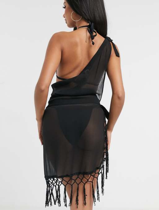 South Beach  – Transparentes 1 Shoulder-Kleid mit Fransensaum , 2 von 4