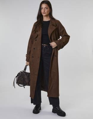 South Beach - Trenchcoat aus Wildlederimitat in Hellbraun-Neutral