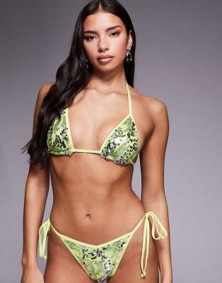 South Beach - Triangel-Bikinioberteil in Limettengrün mit Pailletten