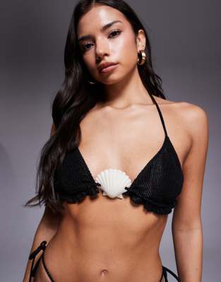 South Beach - Triangel-Bikinioberteil in Schwarz mit Muschelverzierung